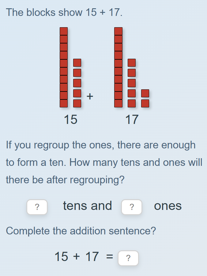 Use models to add two-digit numbers - with regrouping